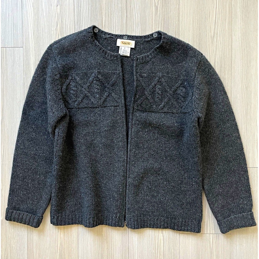 Talbots Women's Gray Wool Knit Crew Neck Full Zip Cardigan Sweater Sz S Preppy